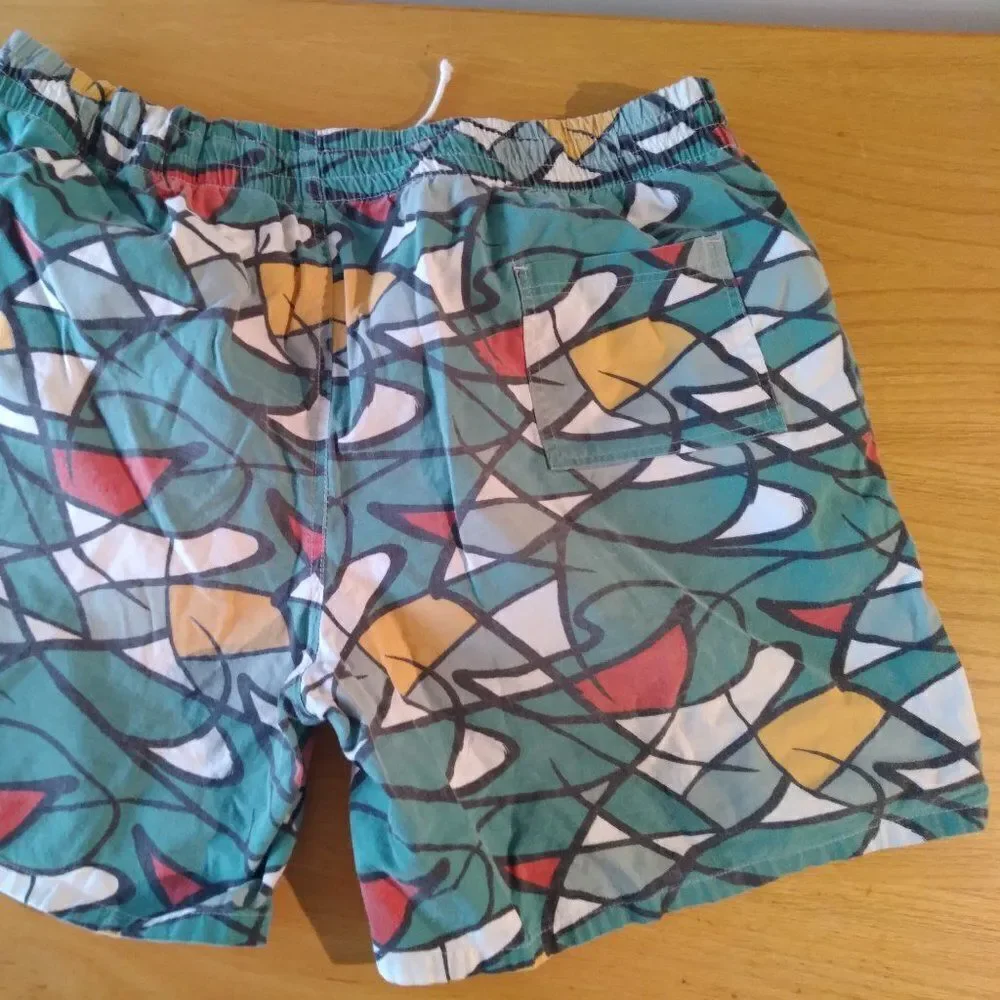 Vintage Hugo Valentino Abstract Geometric Stroke Swim Shorts